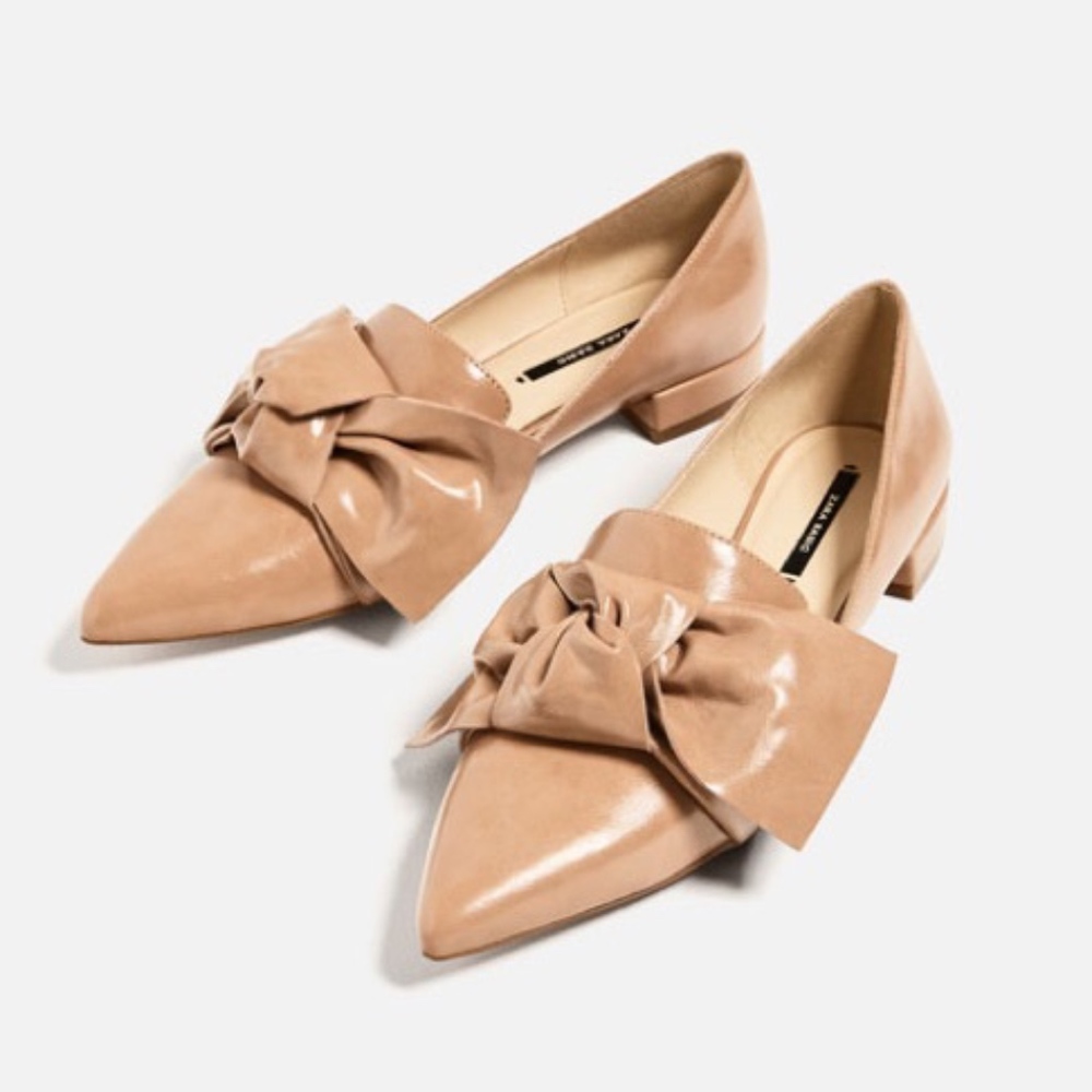 Zara Nude Bow Flats